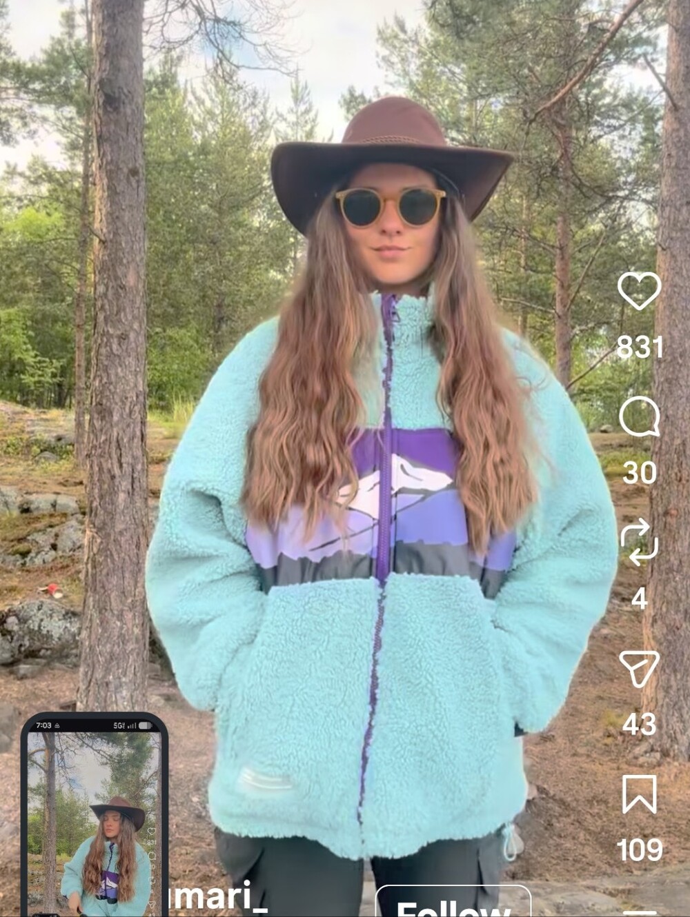 Aelfric Eden Mint Sherpa Jacket with Purple Mountain Panel